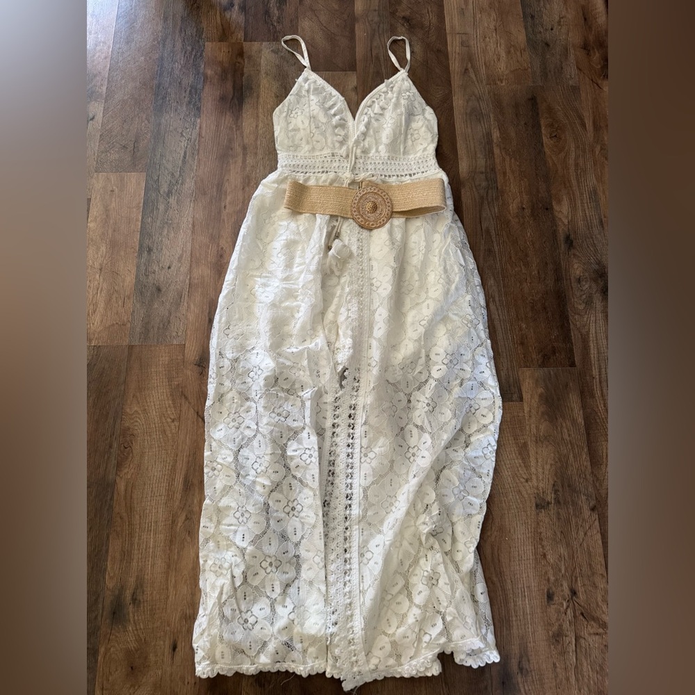 NWT Elegant White Lace Romper Maxi Dress